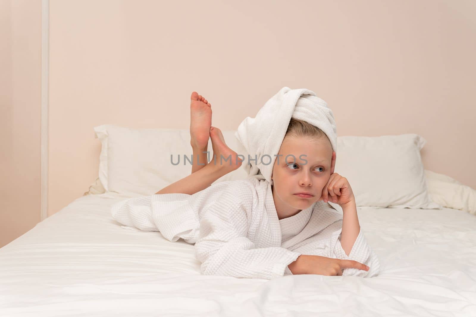 Smiling thinks coffee elbows Creek smile copyspace bathrobe girl cute, for morning lifestyle from shower from skin spa, little baby. Hair health fashion, by 89167702191