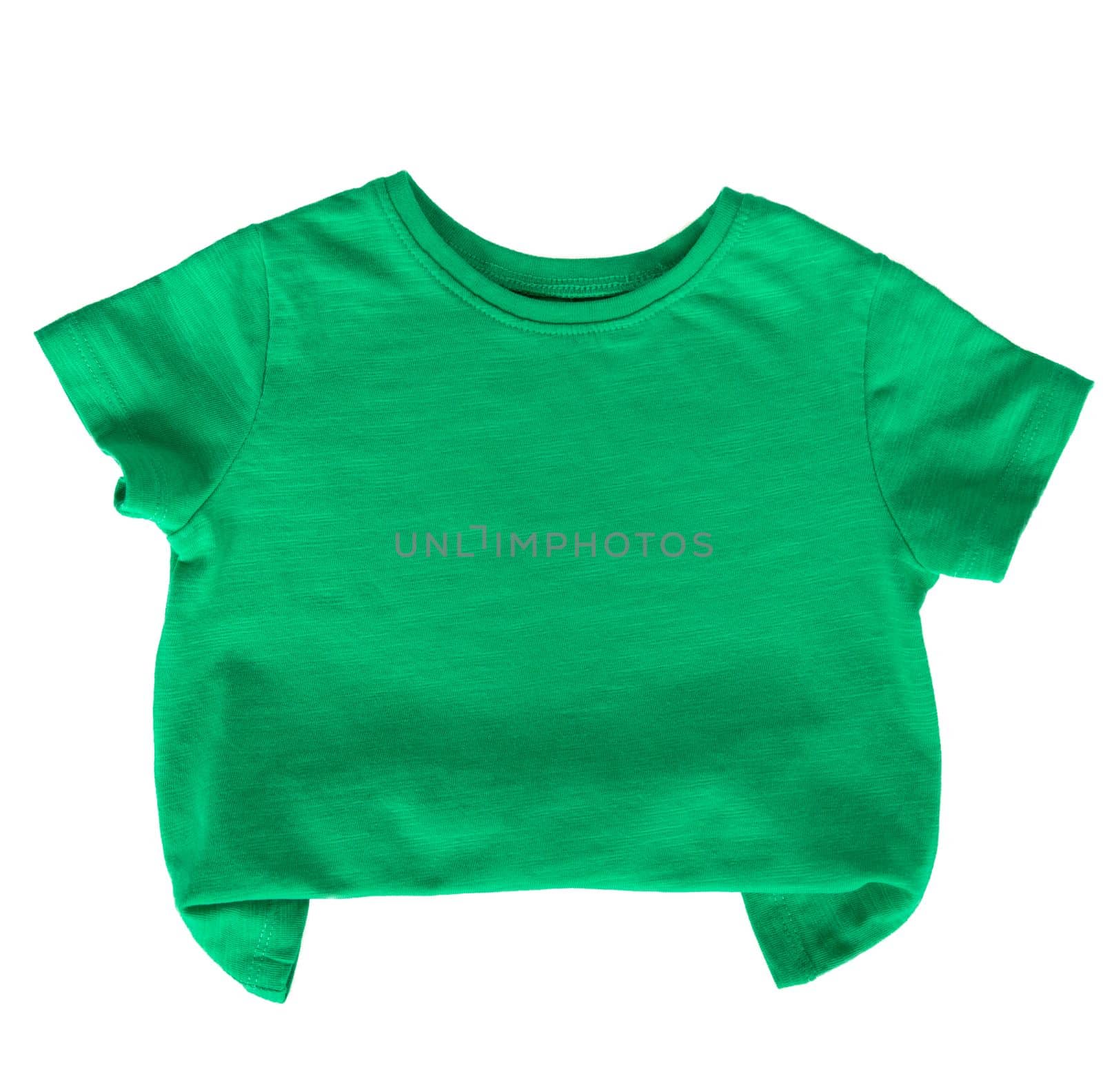 Kids t-shirt isolated on white background. Green color baby tshirt on white. Vivid Color trendy clothes