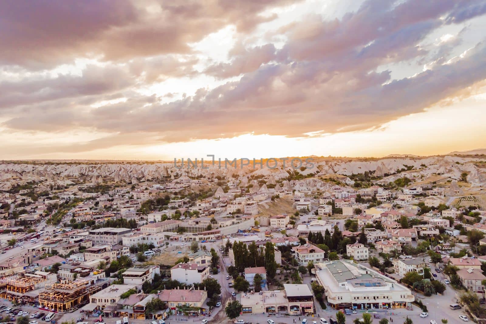 Beautiful stunning view of the mountains of Cappadocia and cave houses. Turkey by galitskaya