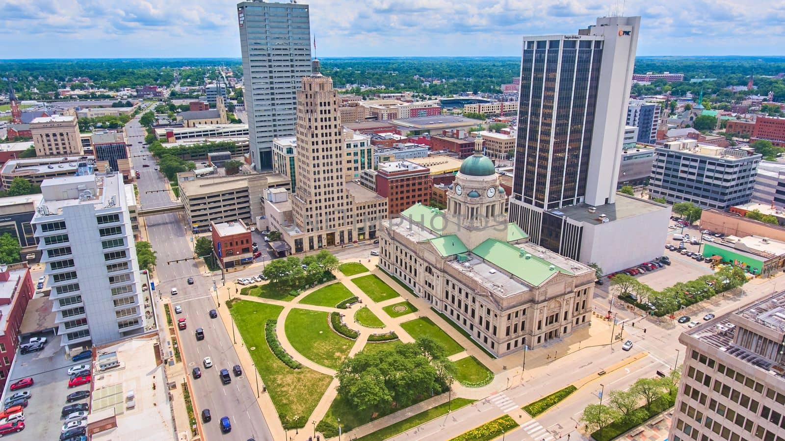 Image of City surrounds stunning Allen County courthouse in Fort Wayne, Indiana