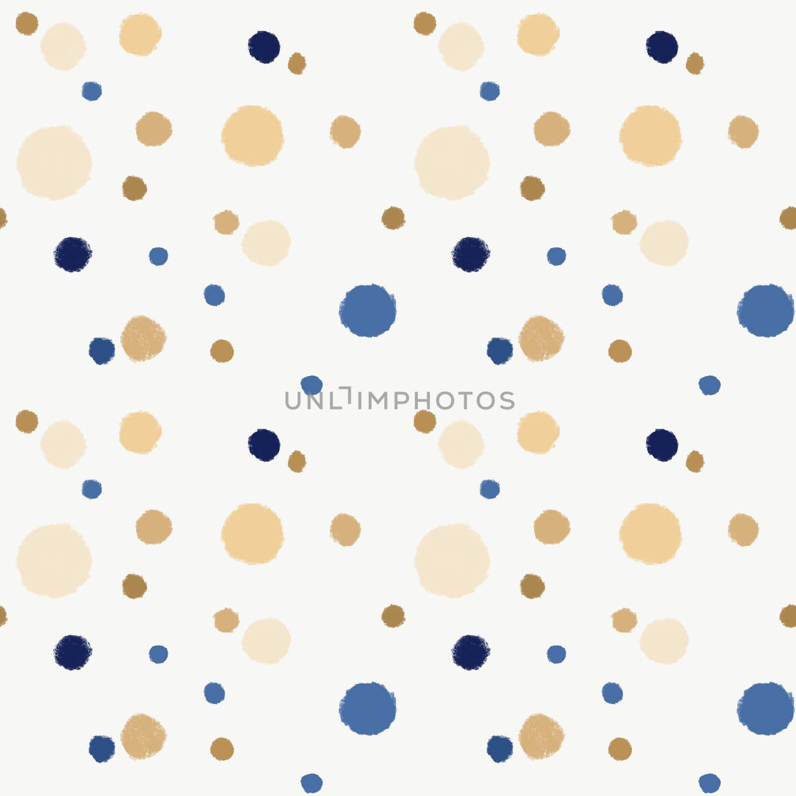 Seamless festive pattern with gold, blue and beige circles by Dustick