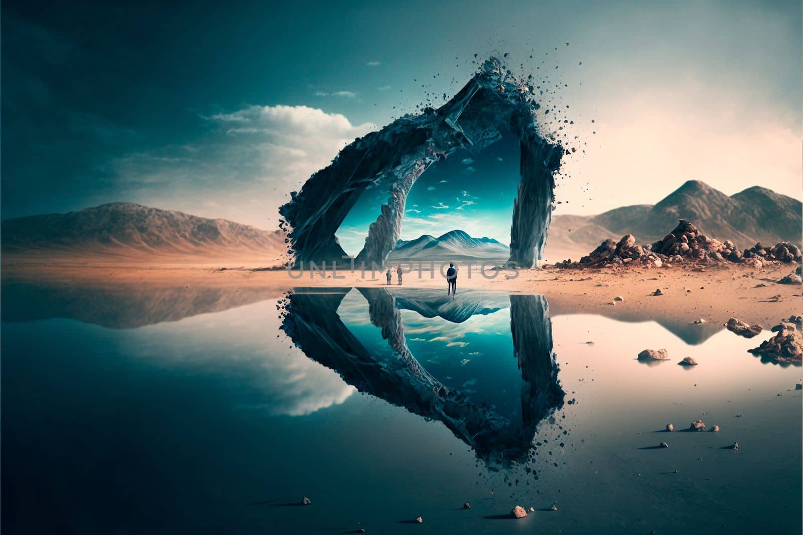 portal to another world on the river bank. High quality illustration