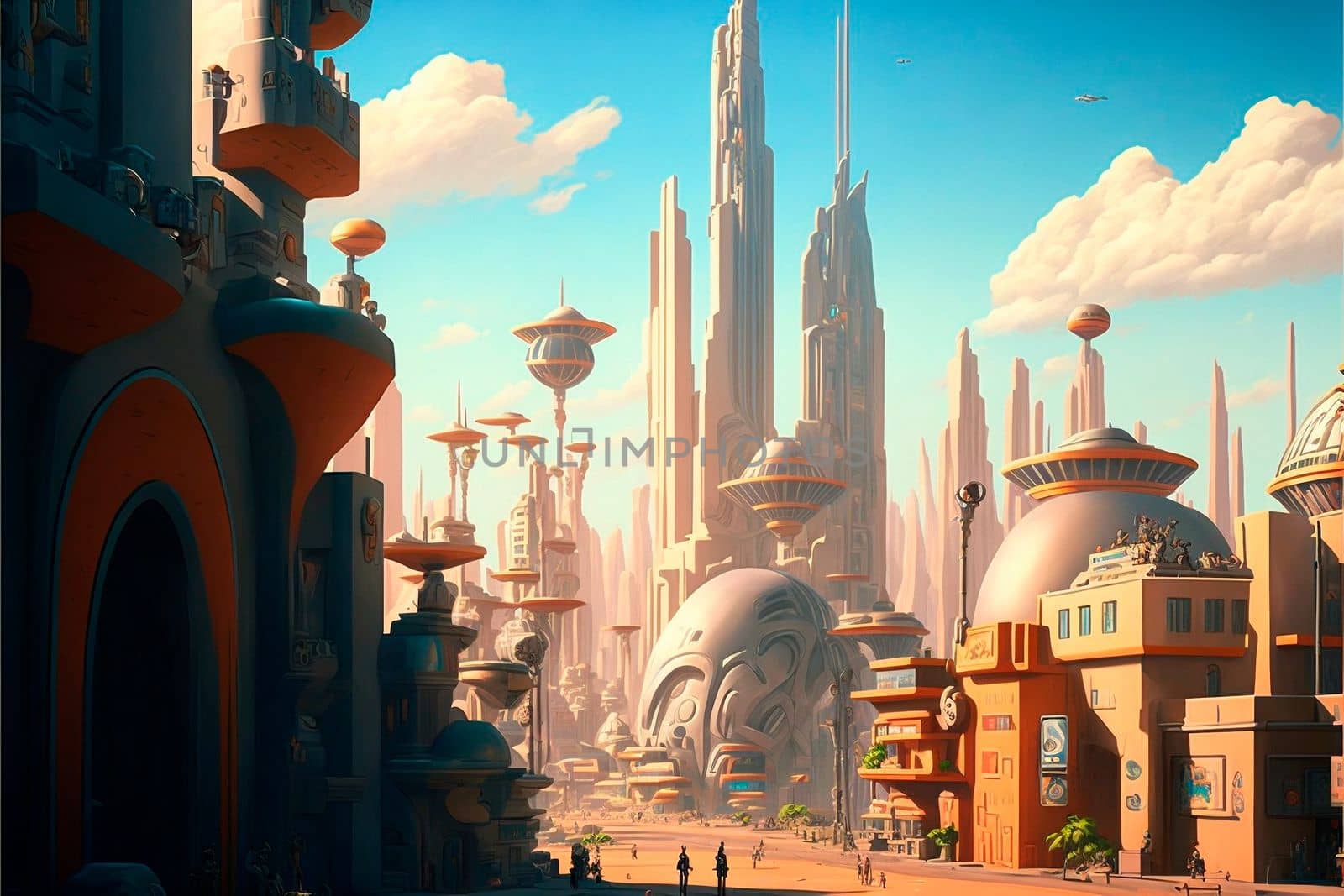 Beautiful futuristic city of the future, high technology city. High quality illustration