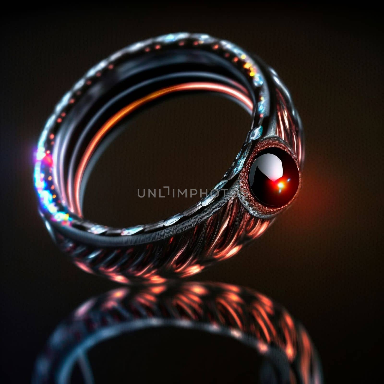 Mysterious ring with a red stone close-up. High quality illustration