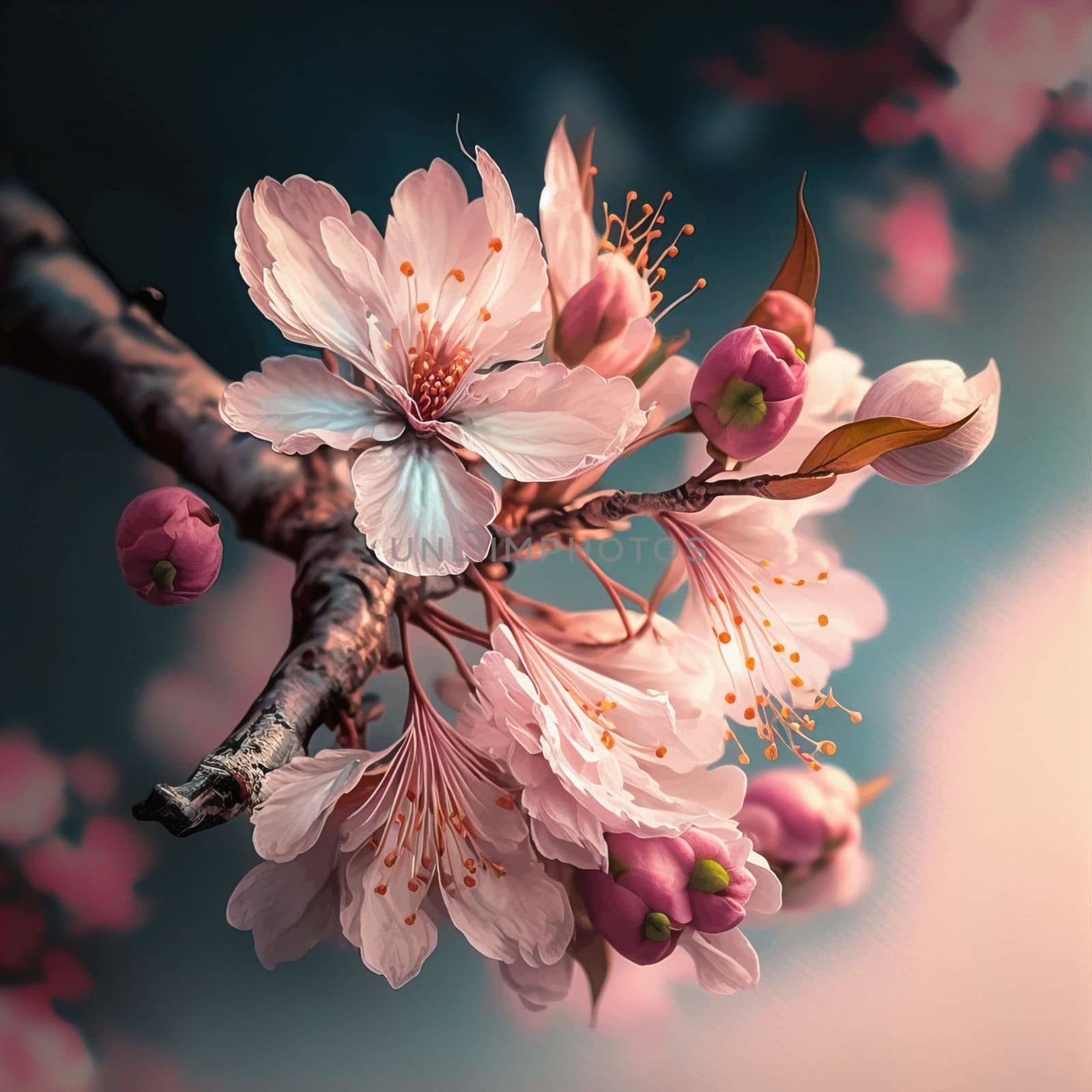 Spring background with pink blossom. Beautiful nature scene with blooming tree by igor010