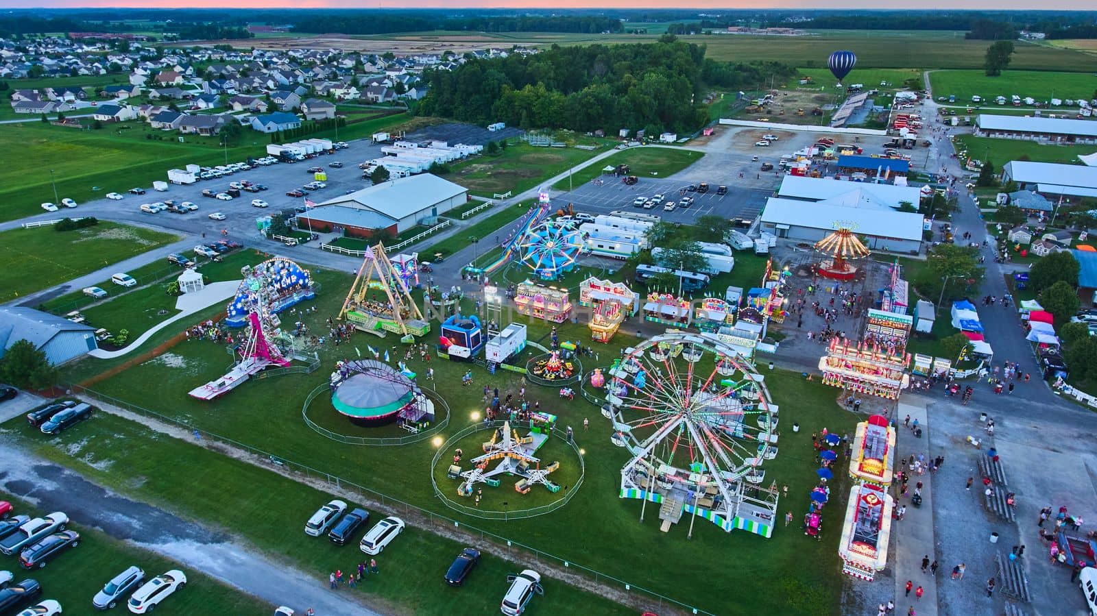 Dusk aerial over Allen County Fair carnival in midwest Indiana by njproductions