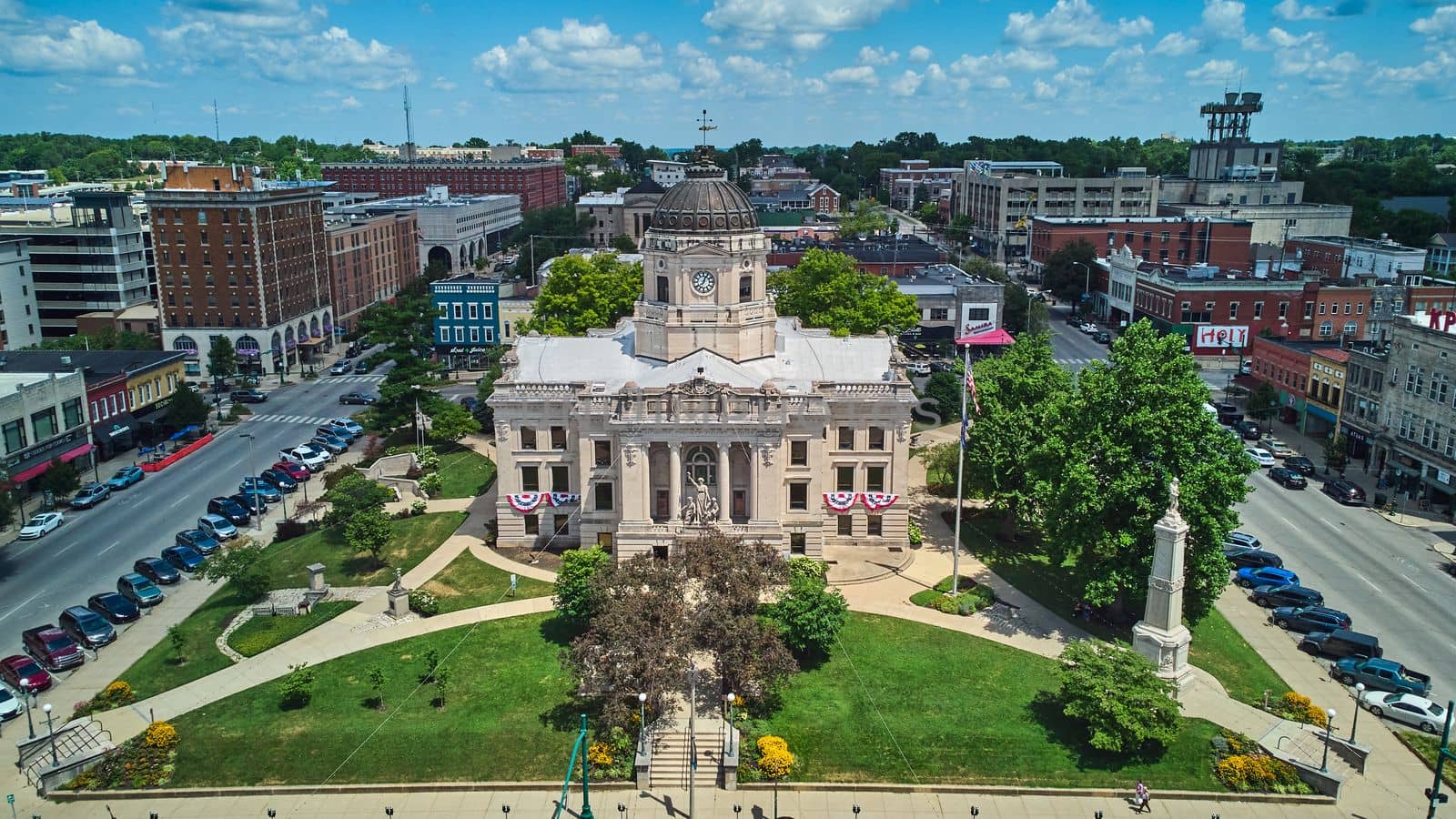 The Square and Courthouse aerial in Bloomington Indiana by njproductions