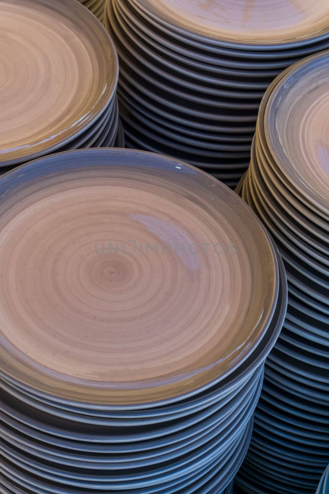 Handmade ceramic plate stacks background