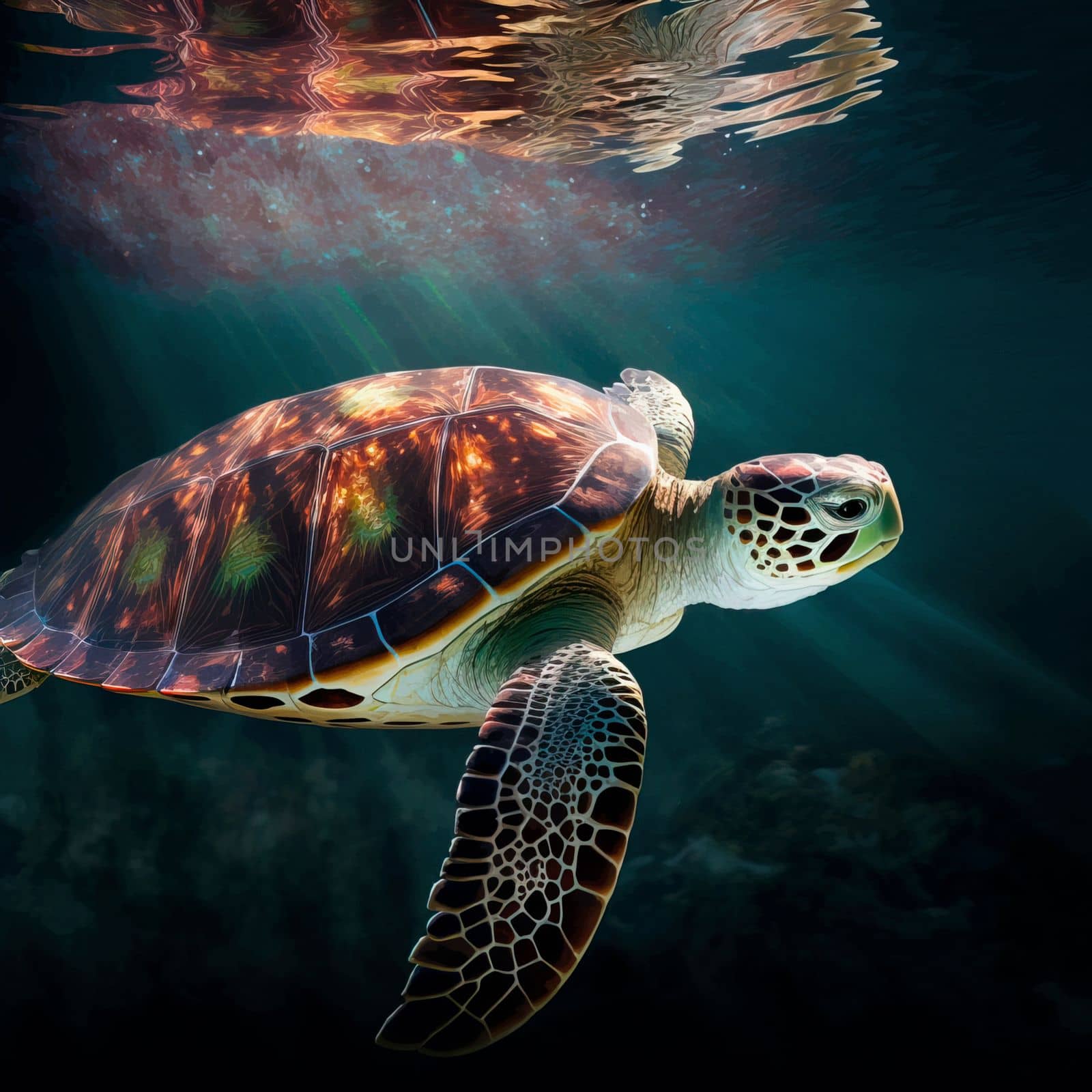 Hawaiian Green Sea Turtle cruising in the warm waters of the Pacific Ocean in Hawaii. download image