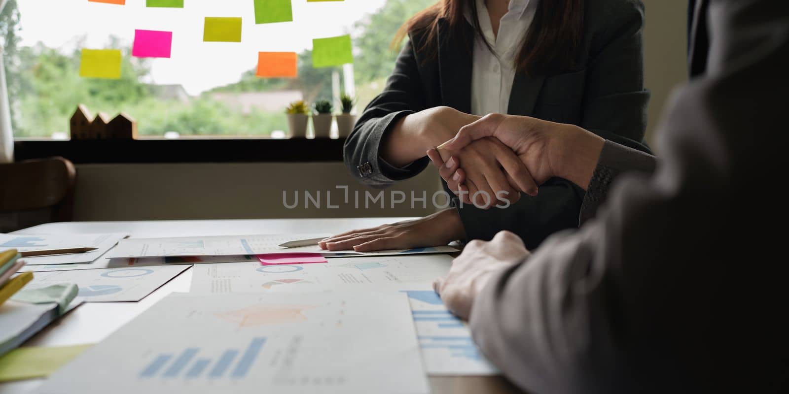 Business partnership meeting concept. Image business people handshake. Successful businessmen handshaking after good deal. Group support concept.