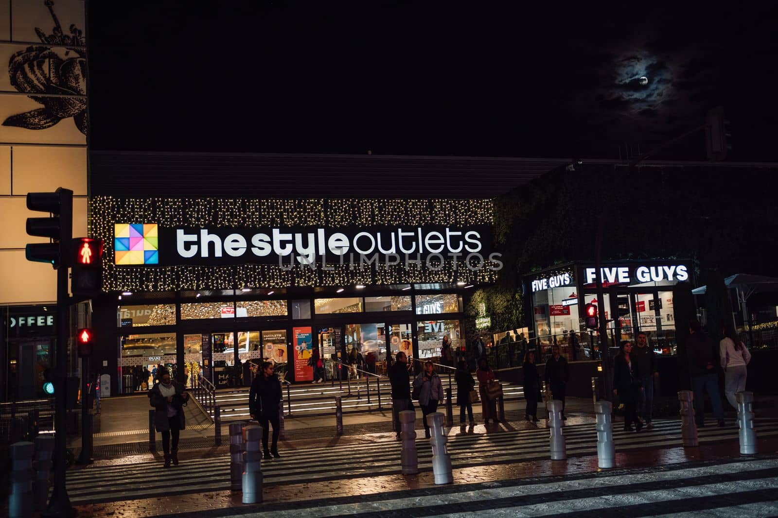 San sebastian de los Reyes , Madrid , Spain.December 7 2022. The Style Outlets mall entrance facade at Christmas.