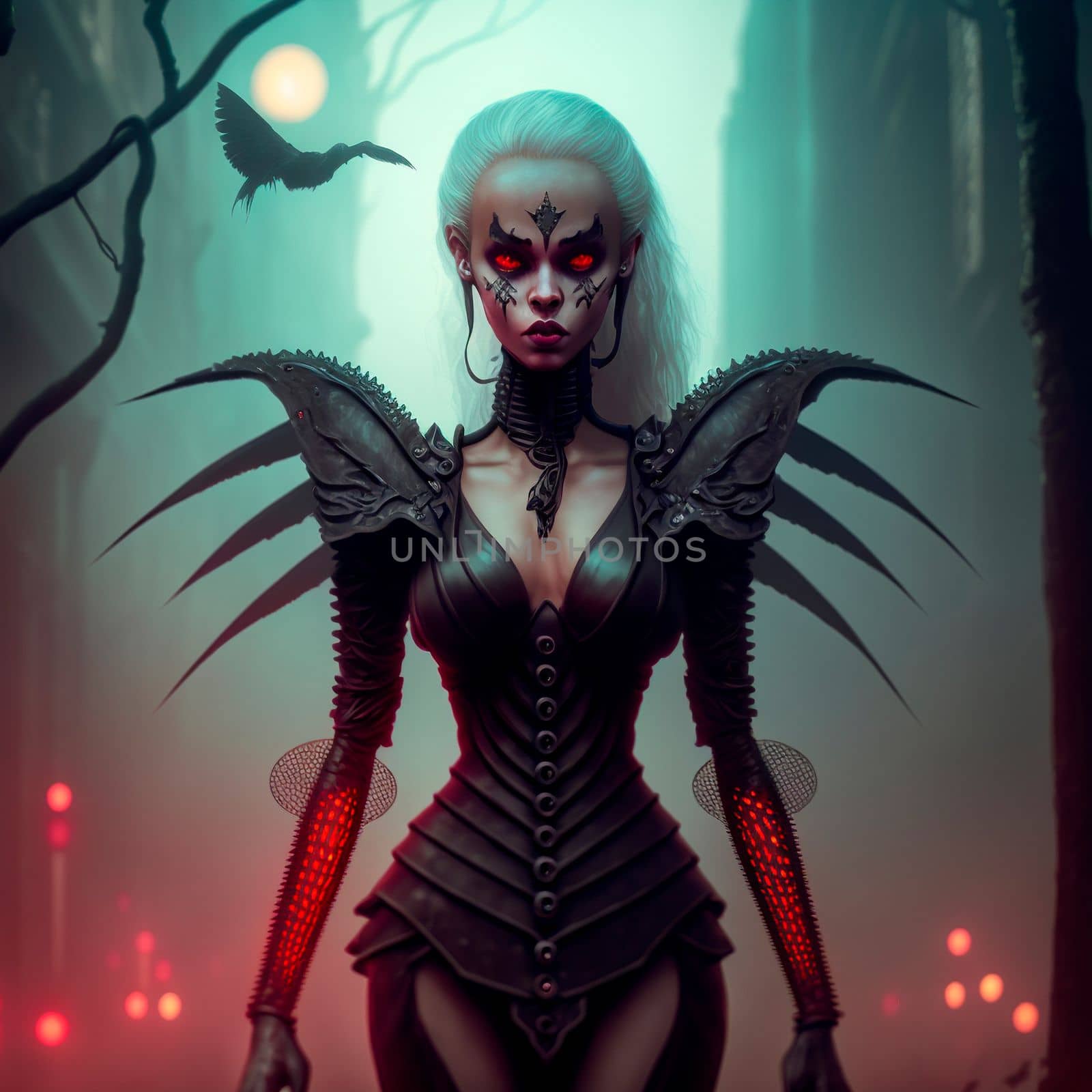A dark and mysterious girl with red eyes in Gothic and fantasy styles. High quality illustration