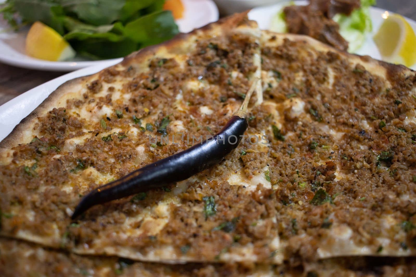 Turkish foods; Turkish pizza, Lahmacun by senkaya