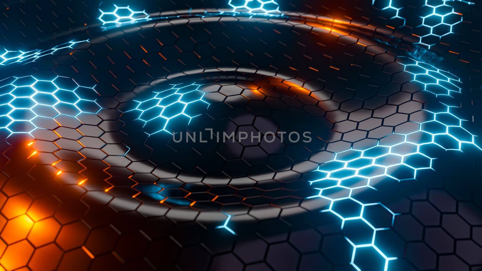 A surface of hexagons moving in waves. 3D rendering illustration.