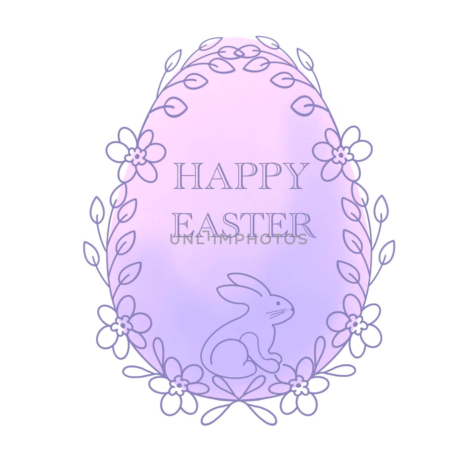 Floral banner with happy easter bunny. Illustration on a white background. by Olga_OLiAN
