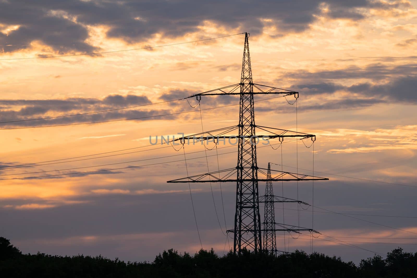 Power Lines against sky, energy change in Germany