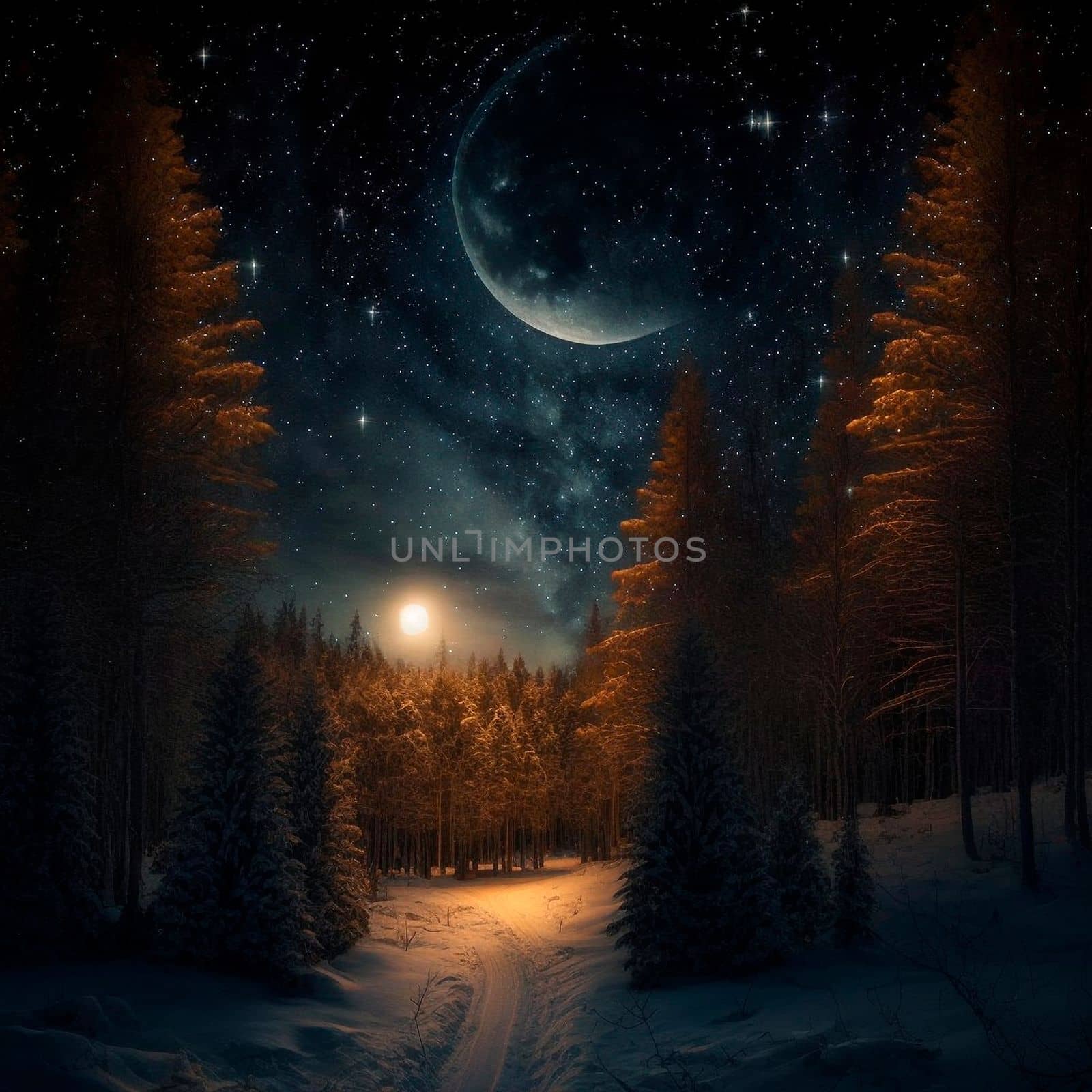 Illustration of a fabulous winter night in the forest by NeuroSky