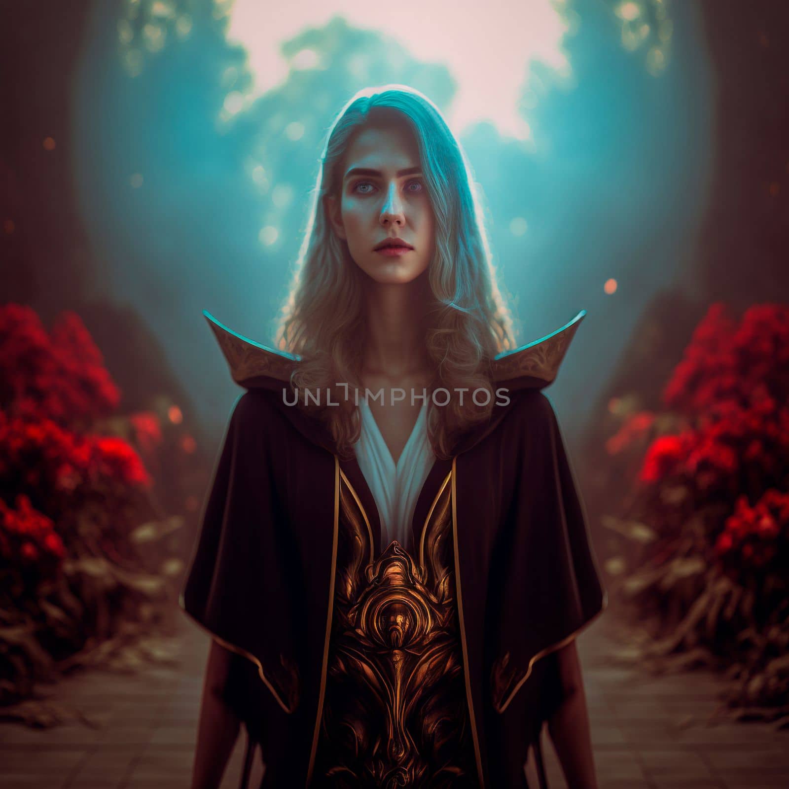 Mysterious girl in black robe. High quality illustration