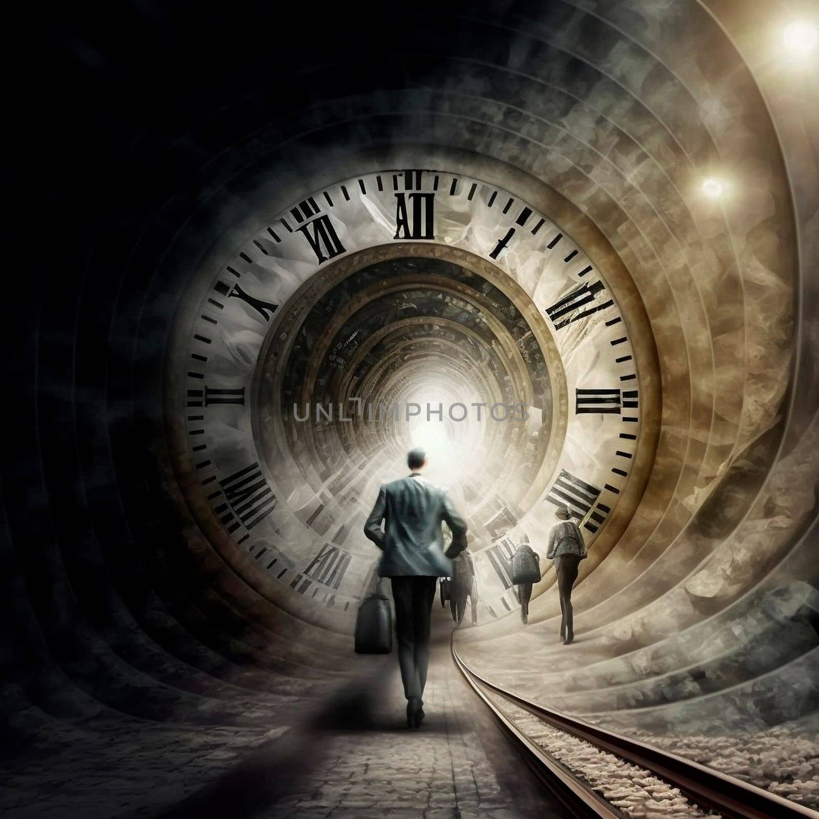 Time travel. Jump into the time portal in hours. High quality illustration