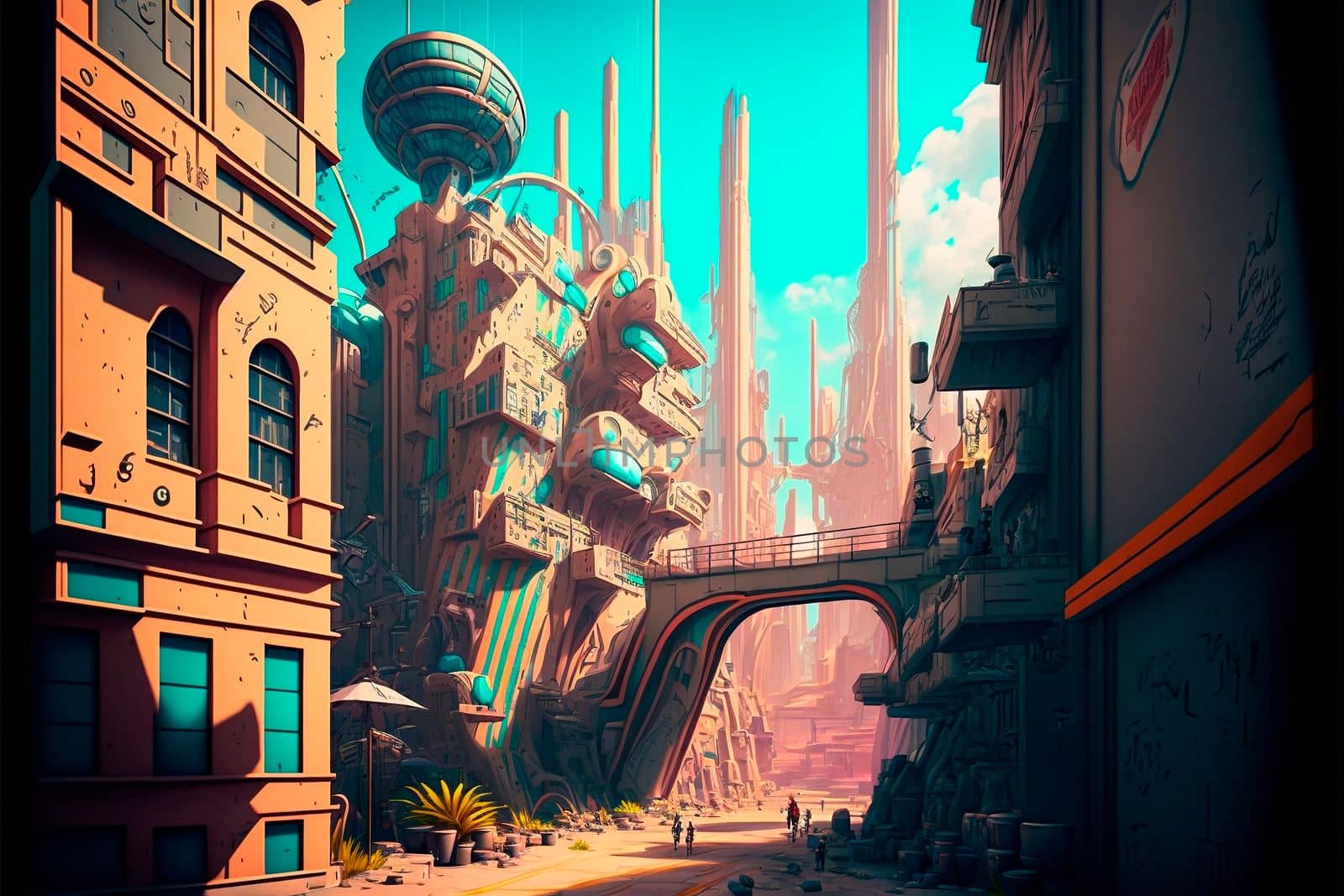 Beautiful futuristic city of the future, high technology city. High quality illustration