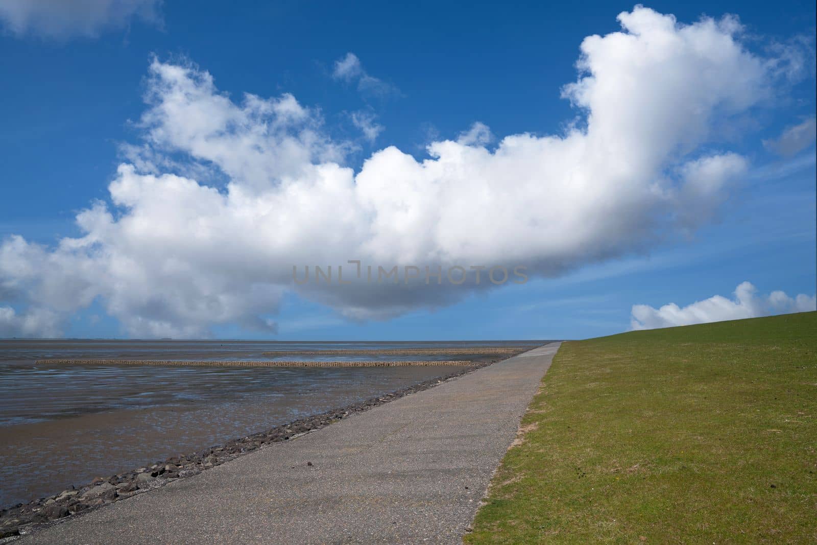 Panoramic image of Wadden Sea against sky, North Frisia, Germany