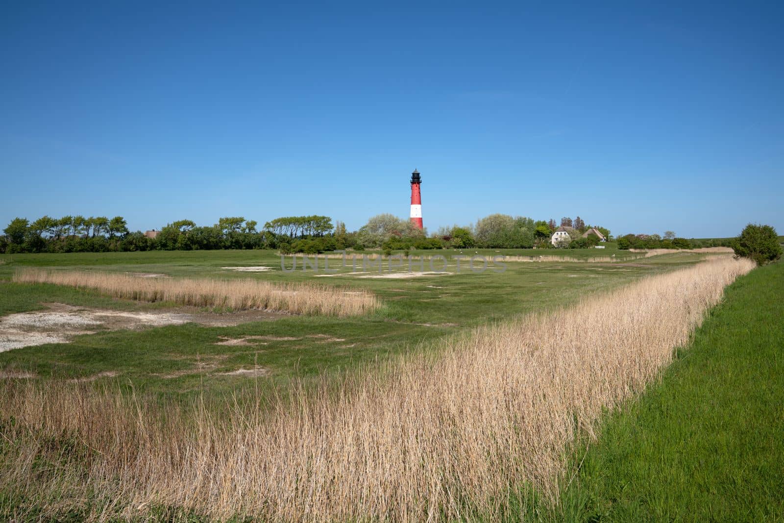 Panoramic image of Pellworm lighthouse against sky, North Frisia, Germany 