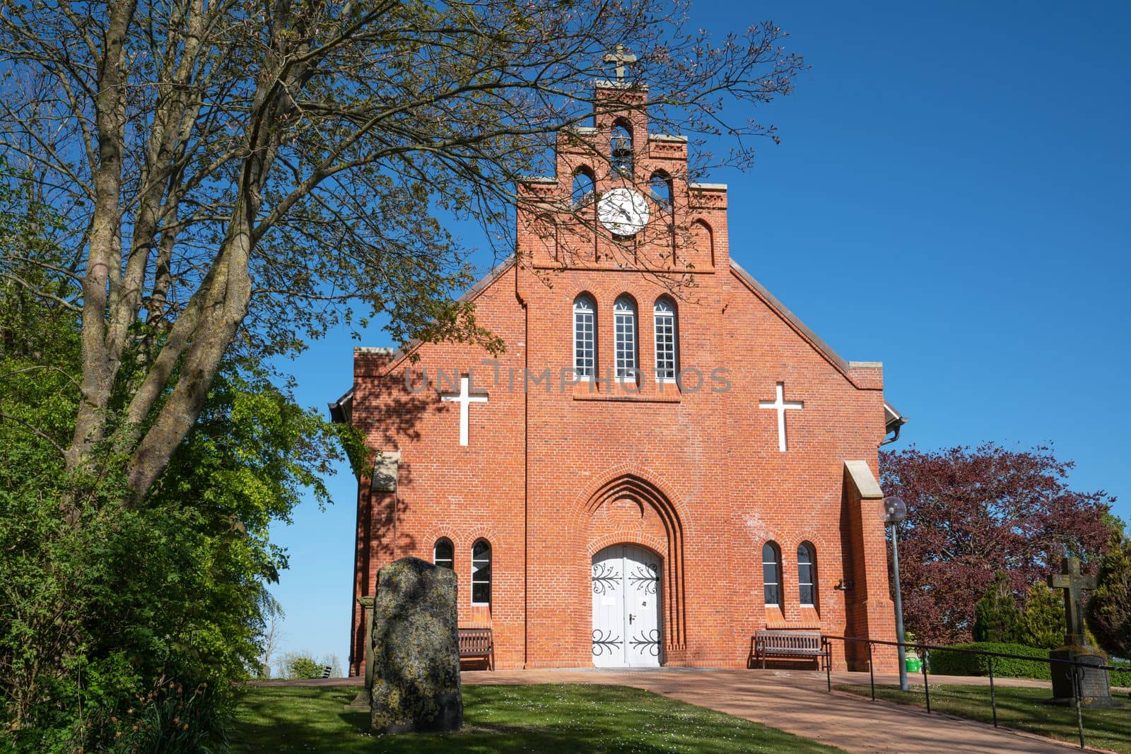 Panoramic image of new church of Pellworm, North Frisia, Germany