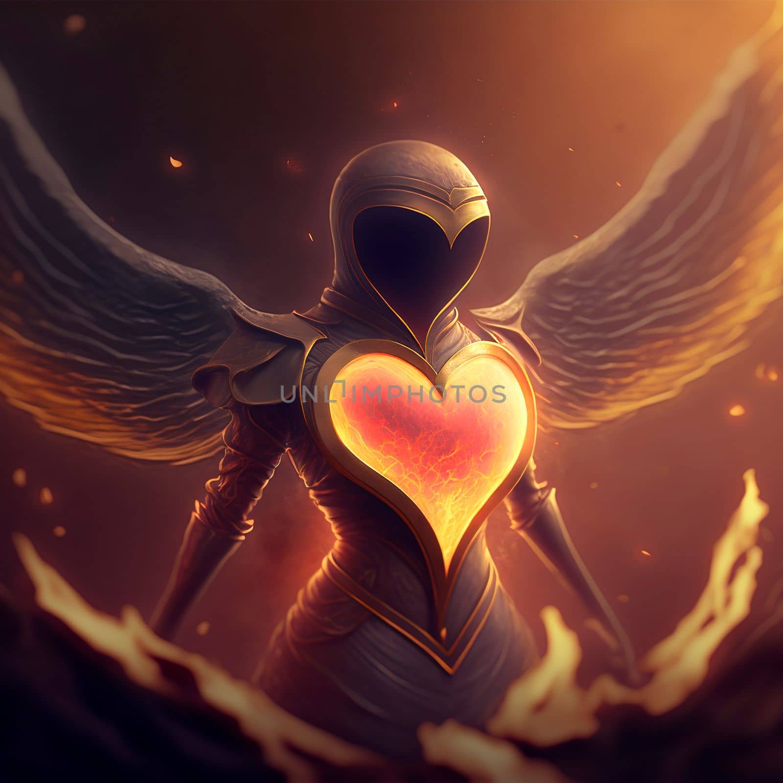 Angel girl in armor with a heart on her chest. High quality illustration