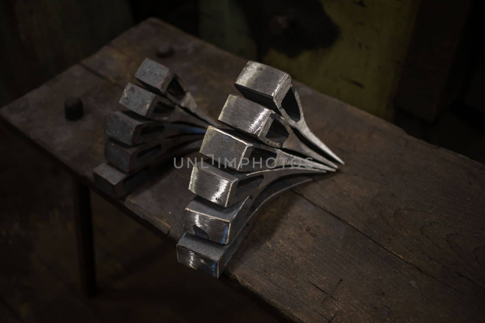 blacksmith tools and metal blanks in privet forge. High quality photo