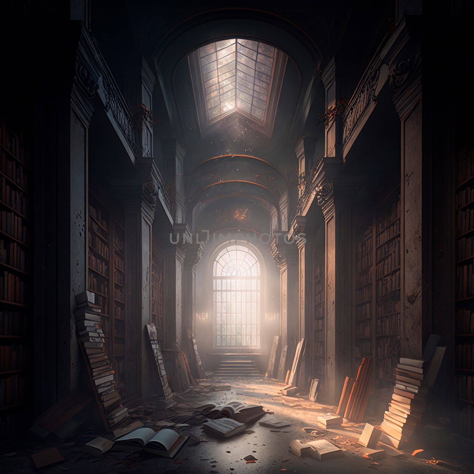 An old epic library. High quality illustration