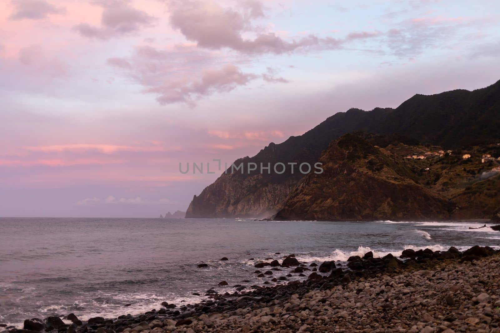 sunset view ocean and rocks beautiful background. High quality photo