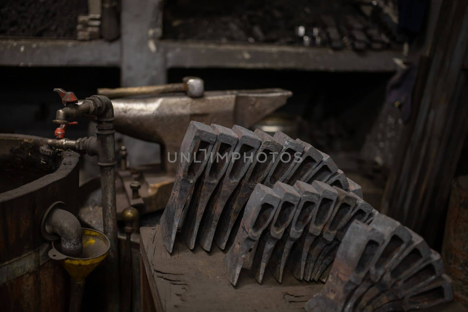 blacksmith tools and metal blanks in privet forge. High quality photo