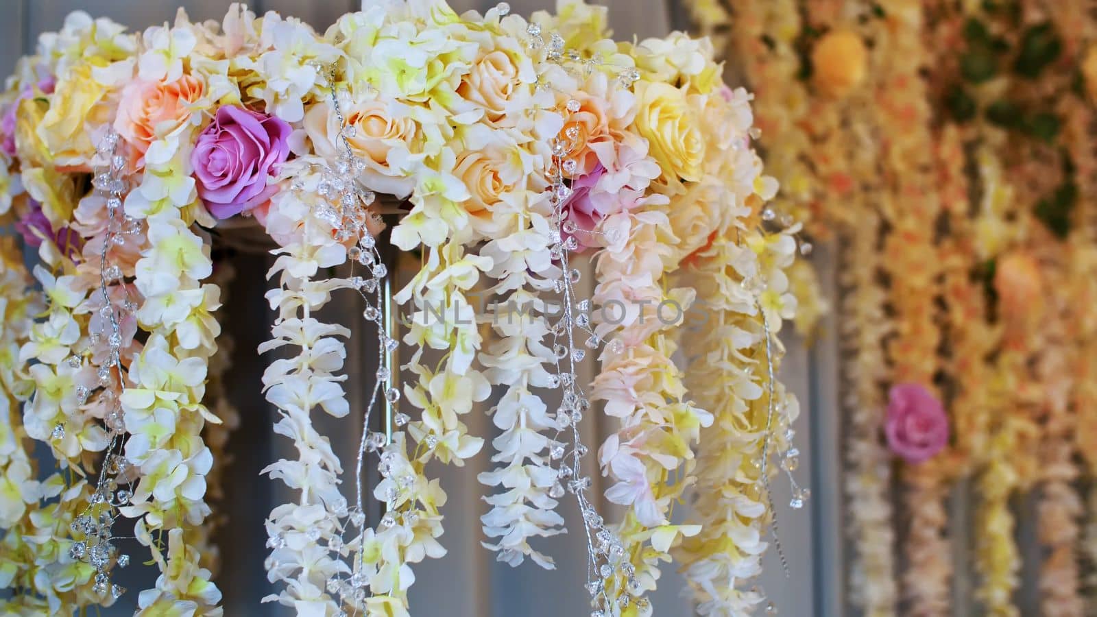 wedding decoration, decoration of the wedding ceremony, wedding decorations made from real flowers. wedding flower arrangements. High quality photo