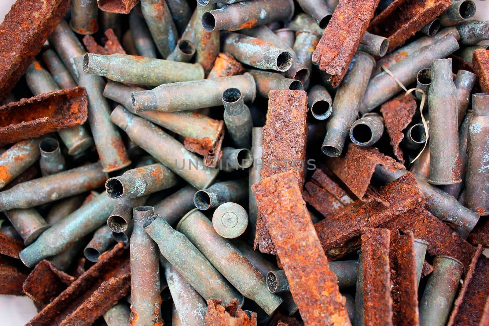 Empty carbine or rifle cases and clips. Memory of World War 2...