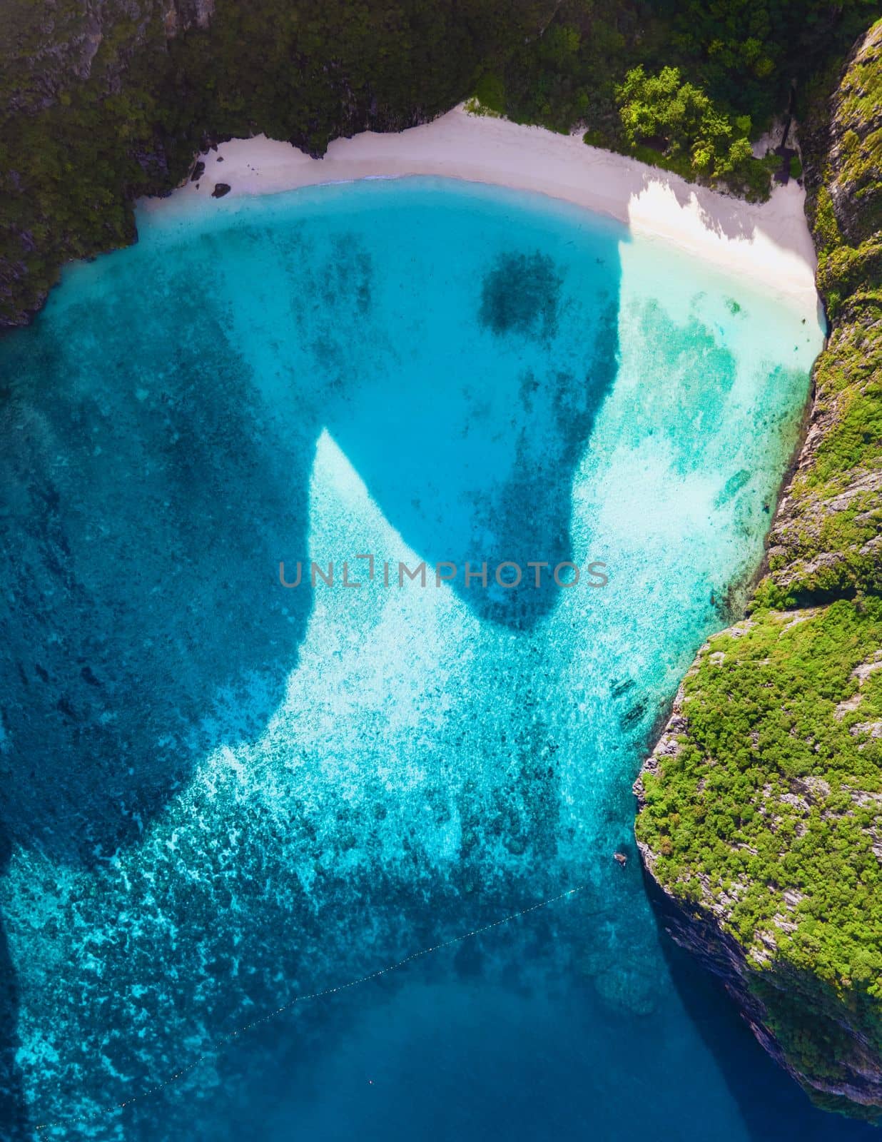 Maya Bay Koh Phi Phi Thailand, Turquoise clear water Thailand Koh Pi Pi, Scenic aerial view of Koh Phi Phi Island in Thailand.