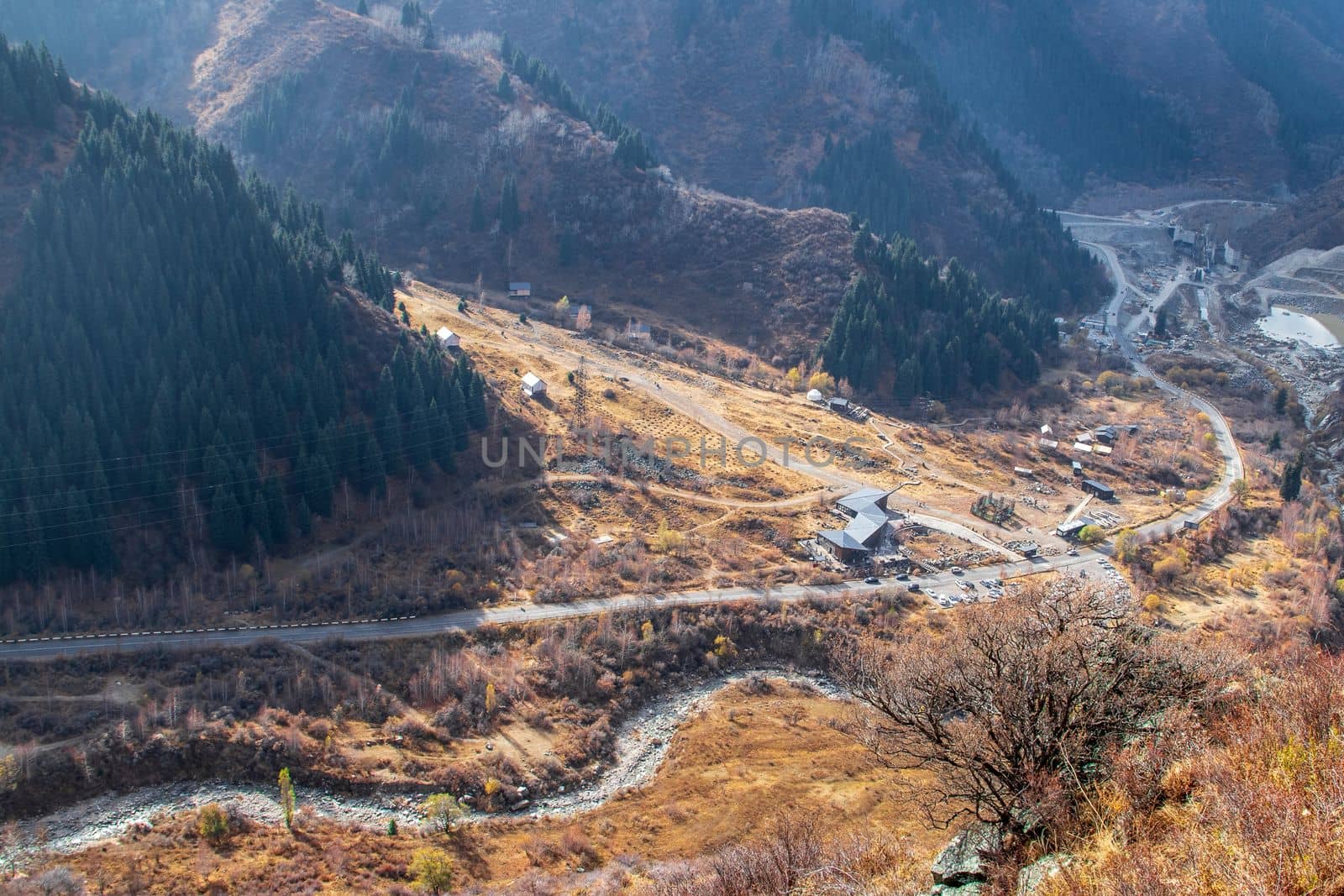 Top view of the big Almaty gorge and the bear gorge from the visit center ayusai.