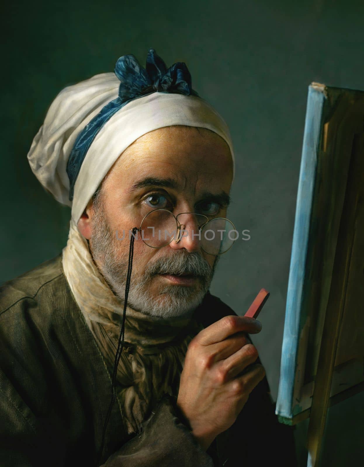 a photo portrait of a 21st century is a homage to a self-portrait by Jacques Baptiste Chardin of a 18st century High quality photo