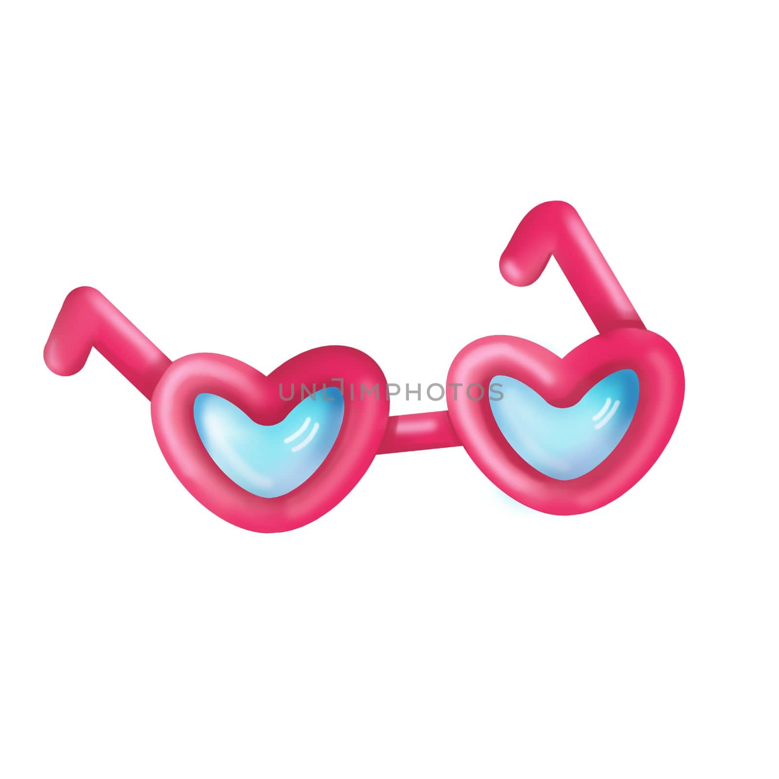 illustration of bright pin heart shaped eyewear with blue glass isolated on white background