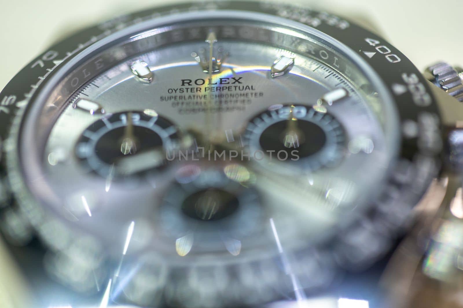 LJUBLJANA, SLOVENIA - December 12, 2021: Luxury watch Rolex Oyster Perpetual close up with selective focus by Chechotkin