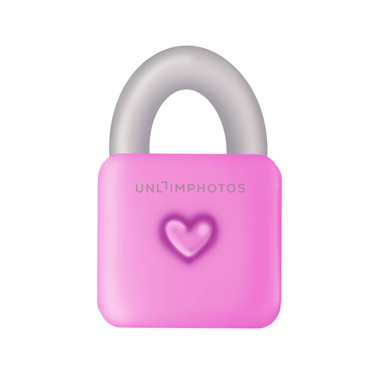 Pink lock with heart as symbol of love against white background