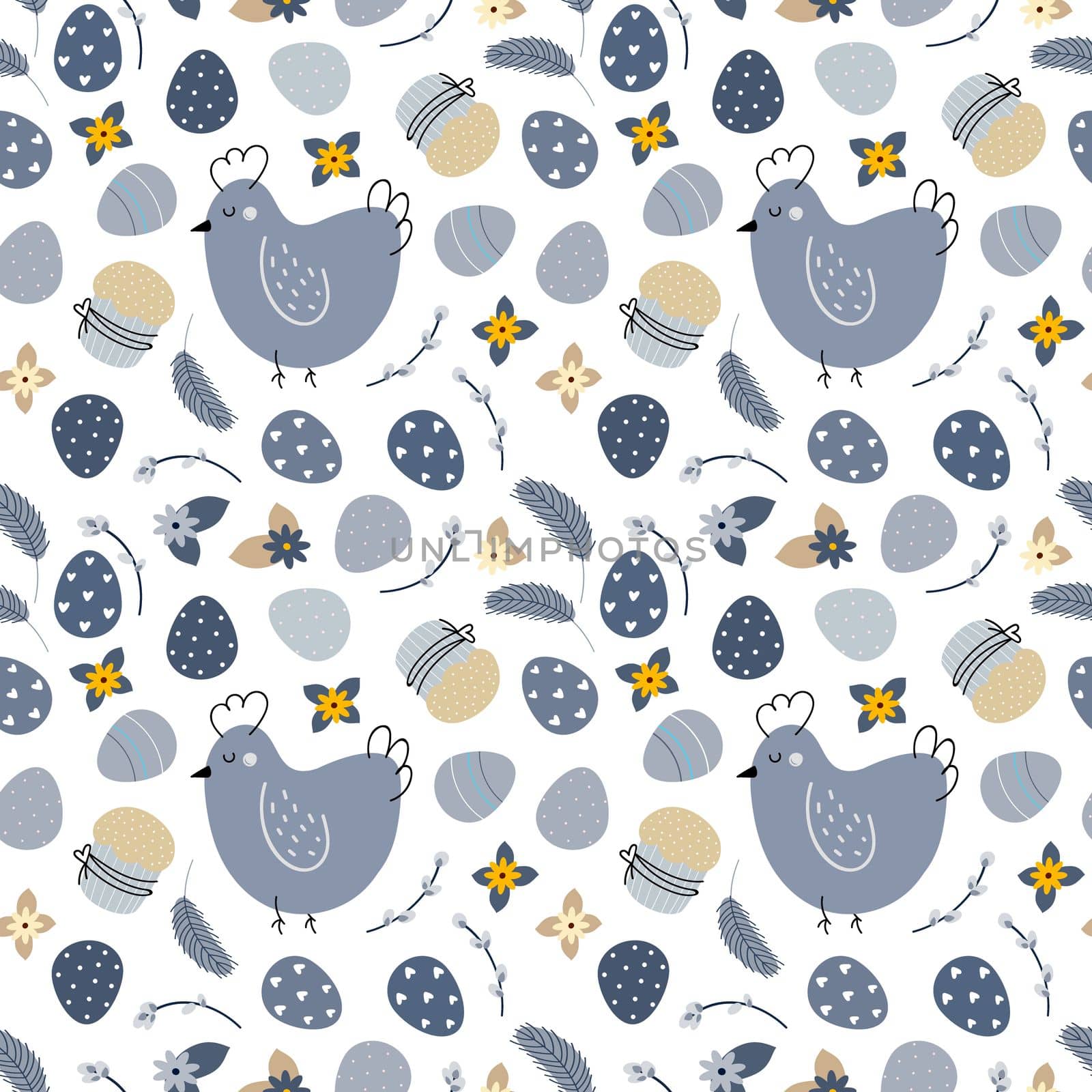 design of pattern of Easter symbols in blue color on white isolated background