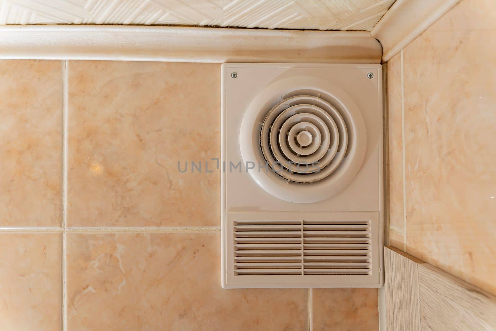 ventilation grate and exhaust fan in the toilet. Air exchange in the apartment. High quality photo