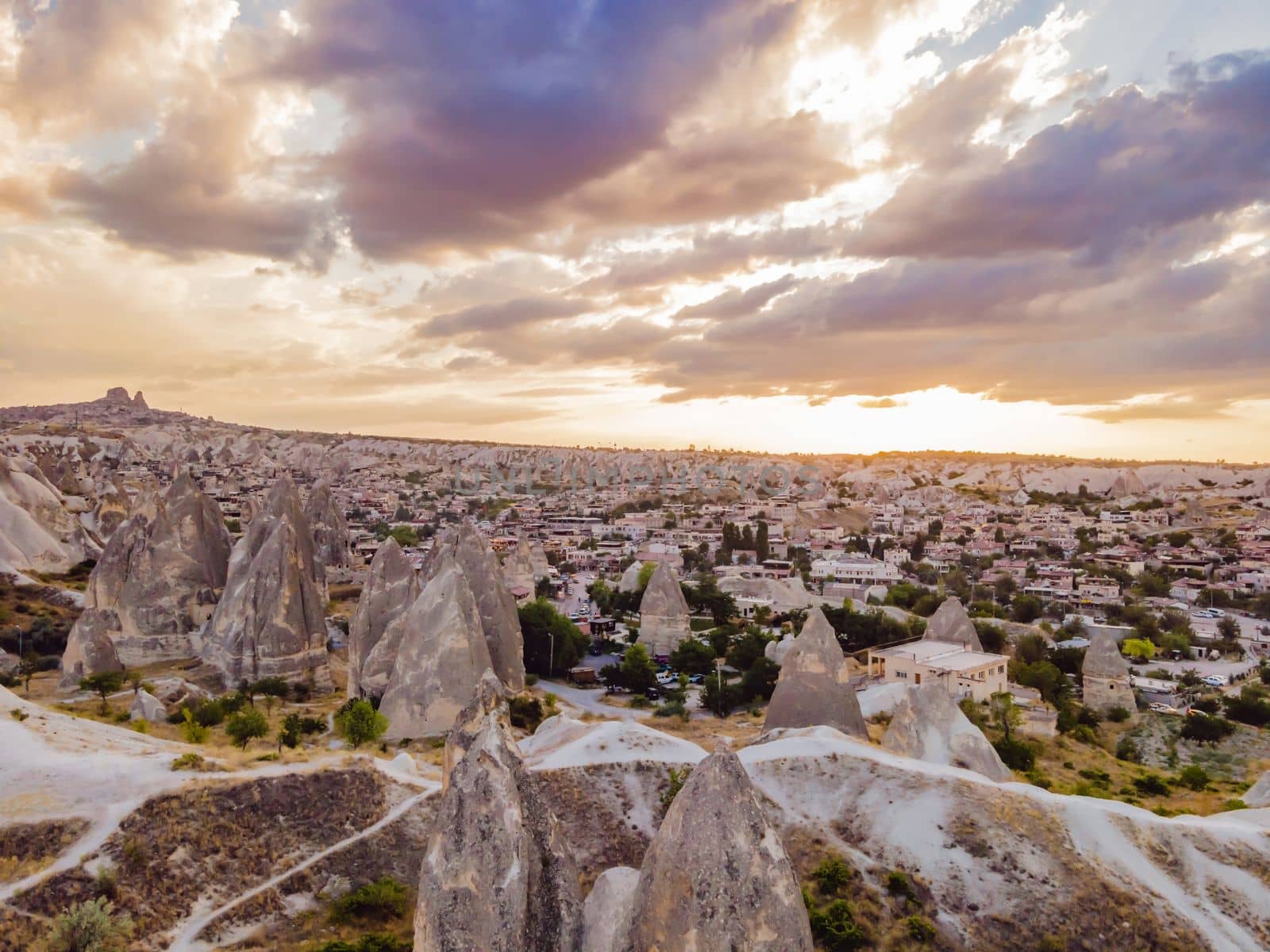 Beautiful stunning view of the mountains of Cappadocia and cave houses. Turkey by galitskaya