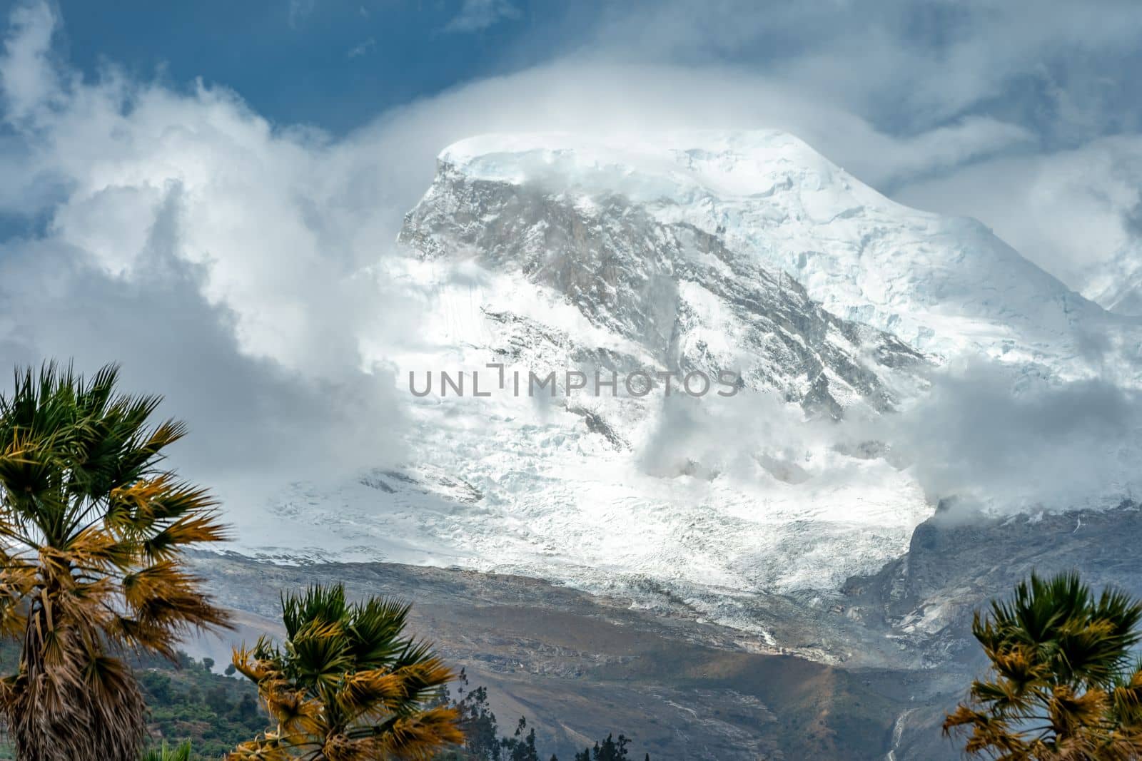 the highest mountain of Peru Huascaran in the Cordillera Blanca mountain range in the Yungay province. 