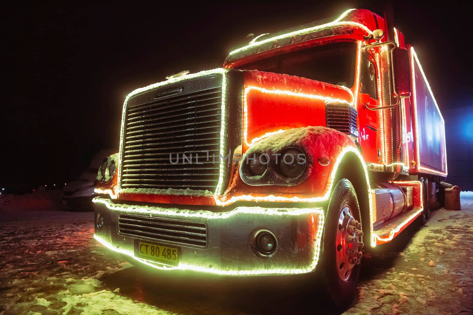 Viborg, Denmark, December 2021: The famous Christmas Coca Cola truck.