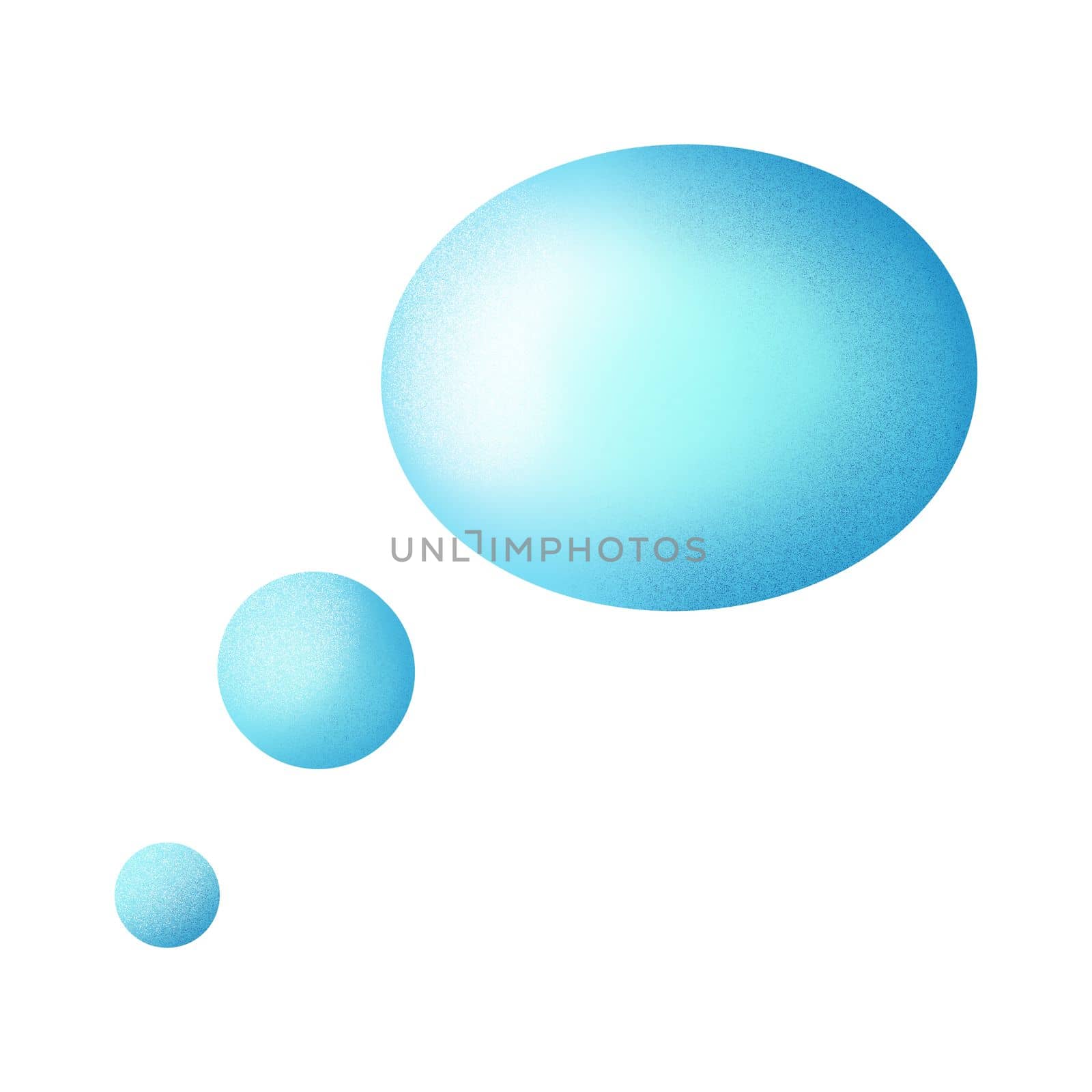 Cartoon illustration of blue colored thought bubble placed on white isolated background