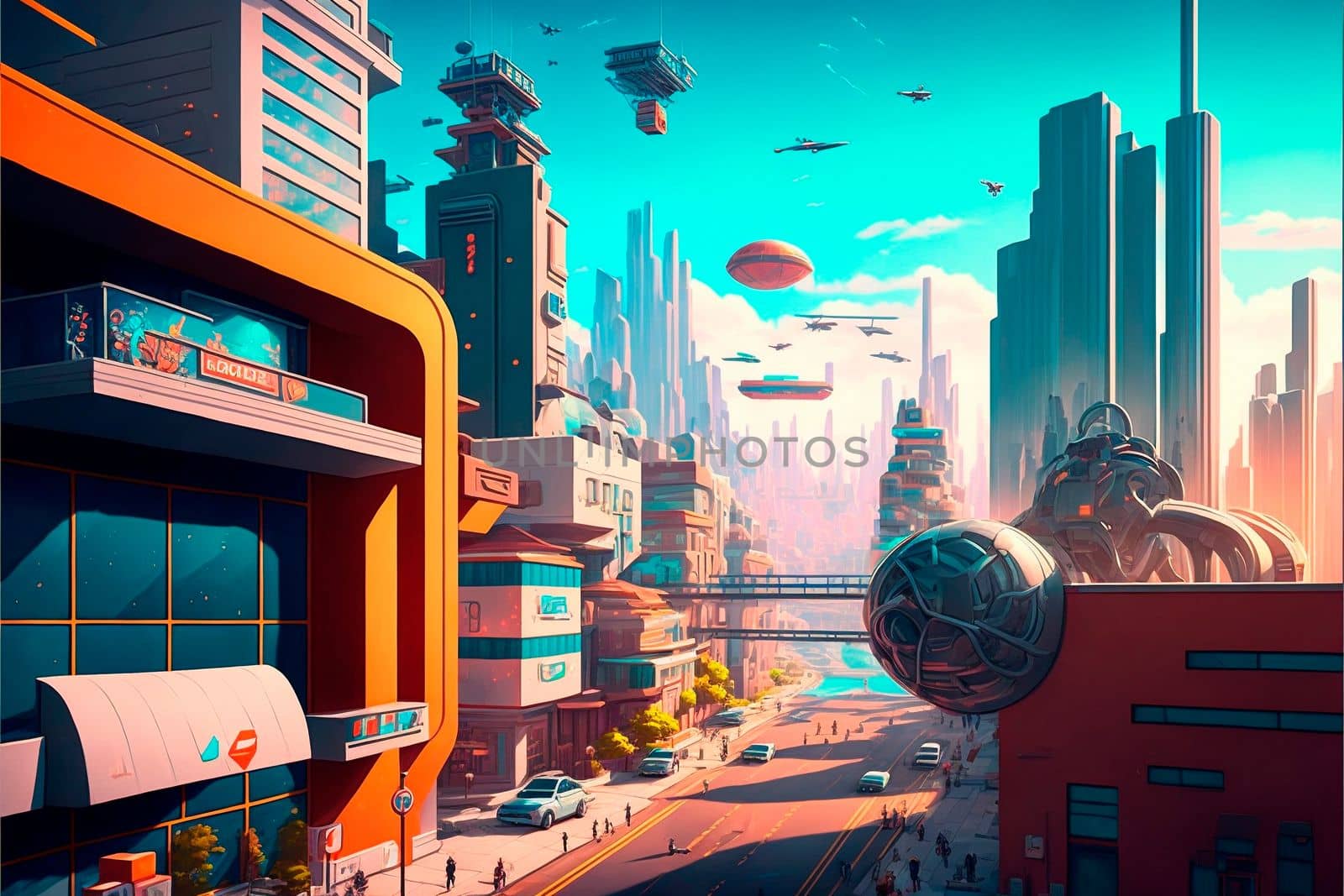 Beautiful futuristic city of the future, high technology city. High quality illustration