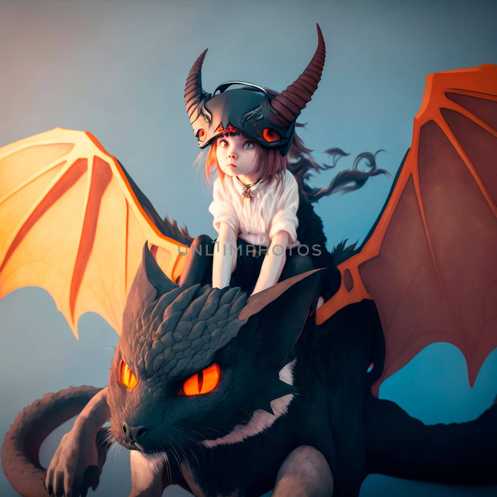 A girl with dragon wings and wearing a dragon cat helmet by NeuroSky