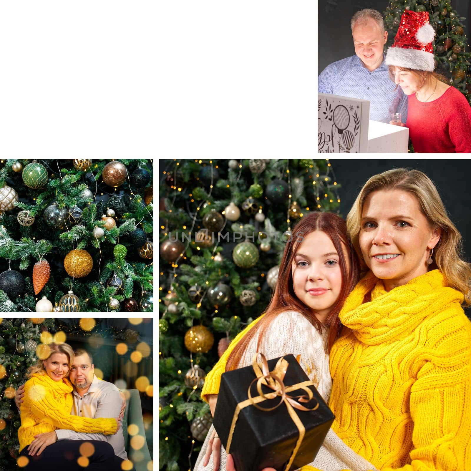 Card collage of different Christmas photos. Beautiful christmas collage made from four photos by PhotoTime