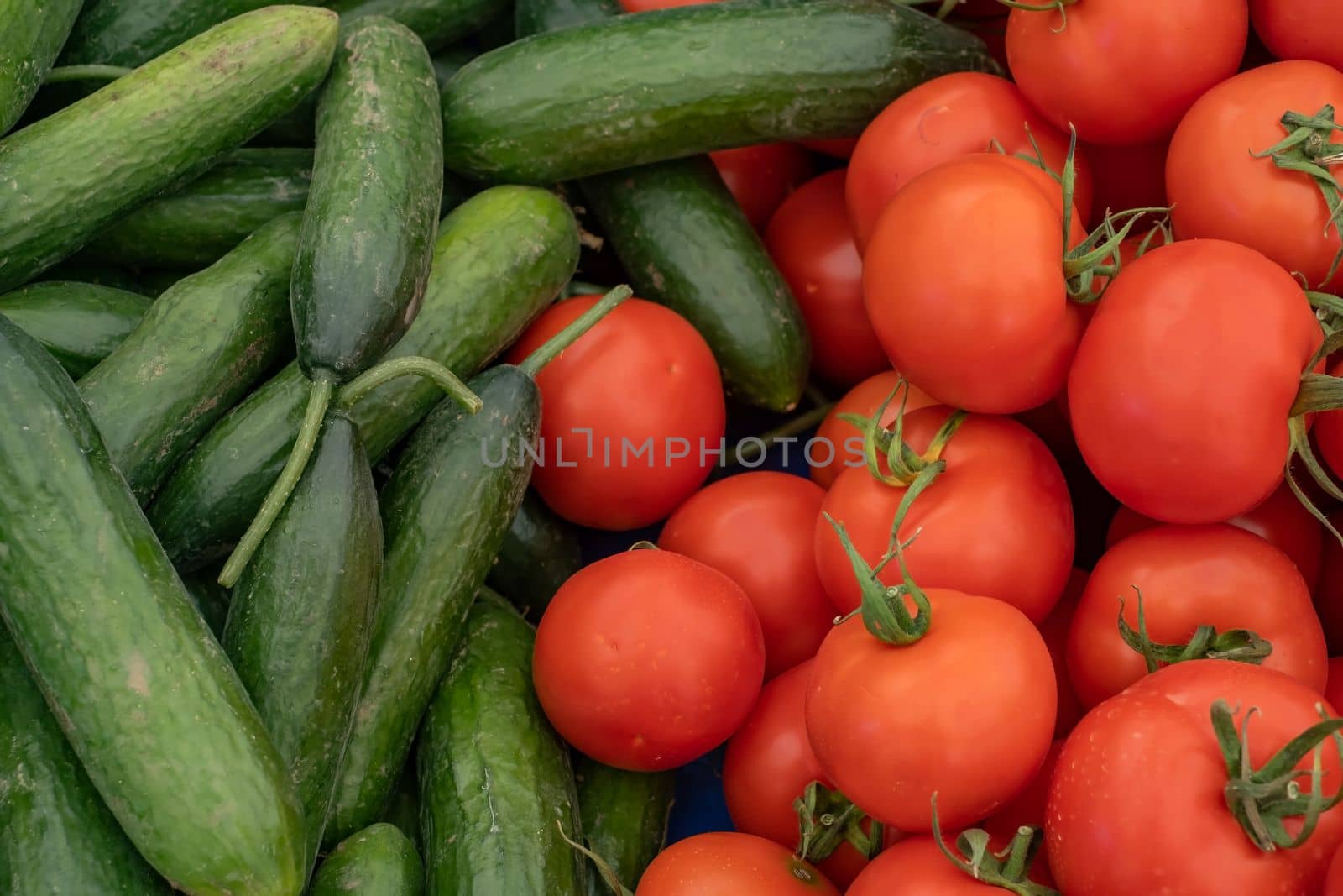 tomatoes, cucumbers in the store. High quality photo